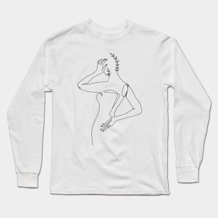 Minimal Woman line art. Woman body with branch of leaves. Long Sleeve T-Shirt